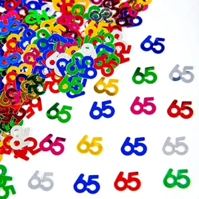 Image of SHATCHI Multicolour 14 g 65th Birthday Confetti Foil Metallic Glitz Table Scatter Sprinkles Age Bday Party Decorations