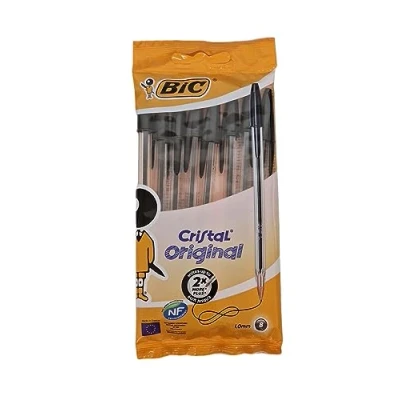 Image of Bic Cristal Original Smudge Free Ballpoint Pens, Ideal for School, Black, Medium Point (1.0mm), Pack of 8