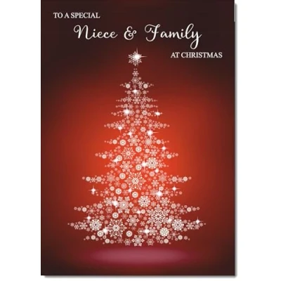 Image of doodlecards Niece and Family Christmas Card Snowflake Tree Medium Size for &amp; with Plain Envelope