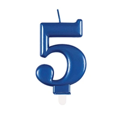 Image of Dazzling Metallic Blue Number 5 Birthday Candle Perfect Cake Topper for Unforgettable Milestones 1 Pc
