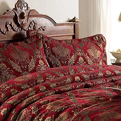 Image of Shiraz Oxford Border Pillow Sham Burgundy Red and Gold Embroidered Damask Jacquard Twisted Piped Edges 100% Polyester 48 x 74cm (19&quot; 29&quot; inches) Made by Riva Paoletti