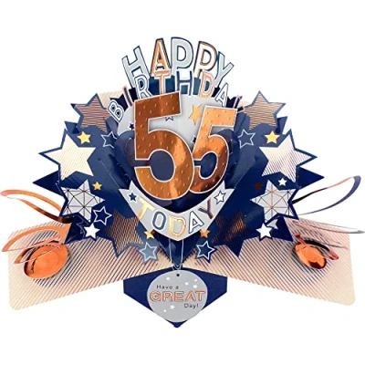 Image of Happy 55th Birthday 55 Today Pop Up Greeting Card Love Kate&#039;s Cards Him POP204MC55