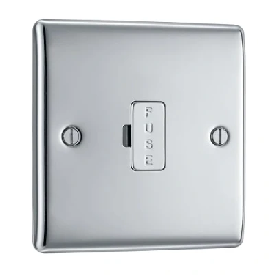 Image of BG Electrical Unswitched Fused Spur Connection Unit, Double Pole, Raised and Slim Profile, Round Edges, Nexus Metal, Polished Chrome, 13A, NPC54