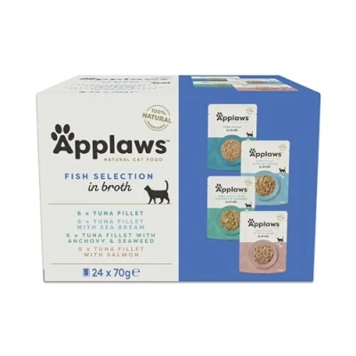 Image of Applaws 100% Natural Wet Cat Food, Pouch Multipack Fish Selection in Broth, 70 g (24 x Pouches