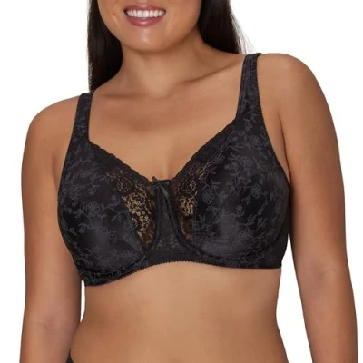 Image of Playtex Women&#039;s Secrets Love My Curves Signature Floral Underwire Full Coverage Bra US4422 Black 40DD