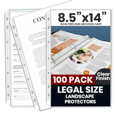 Image of Performore 100 Pack of 8.5x14 Legal Size Heavyweight Clear Sheet Protectors, Plastic Paper Sleeves, Archival Quality, Long Protectors for Binders Documents