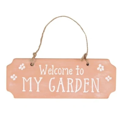 Image of Something Different Welcome To My Garden Terracotta Hanging Sign (One Size) (Terracotta/White)
