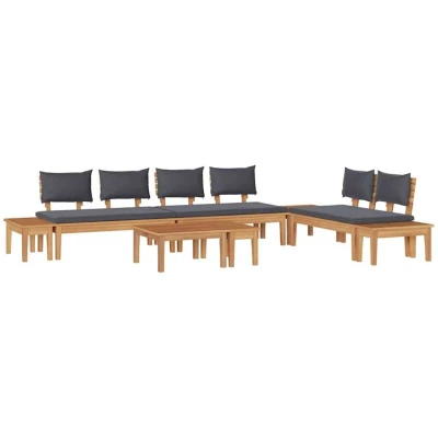 Image of vidaXL 5 Piece Garden Bench Set with Cushions Solid Teak Wood