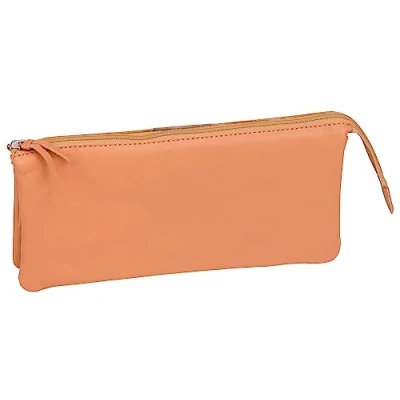 Image of Clairefontaine Ref 8441C Leather Flat 3 Compartment Pencil Case 21 x 10cm in Size Suitable for Storing &amp; Transporting Pencils, Pens Accessories Natural