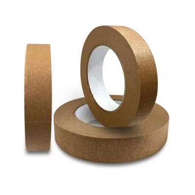 Image of JeeJaan® 3 Rolls Self Adhesive Brown Kraft Paper Tape 25mm x 50m Ideal For Masking Decorating And Packaging Use