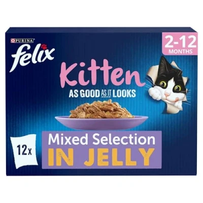 Image of FELIX As Good it Looks Kitten Mixed in Jelly Wet Cat Food 12x85g (Pack of 4)