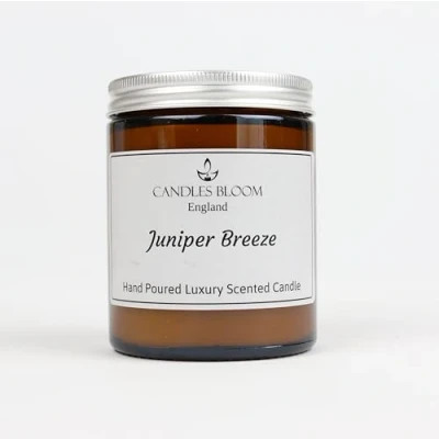 Image of Juniper Breeze 180ml Amber Jar Scented Candle 35 Hour Burn Time Eco &amp; Vegan Friendly