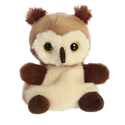 Image of Aurora Adorable Palm Pals Barnie Owl Stuffed Animal Pocket Sized Fun On The Go Play Brown 5 Inches