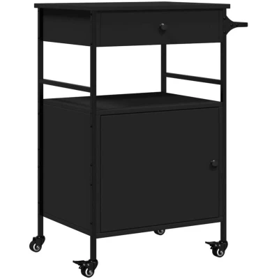 Image of vidaXL Kitchen Trolley Black 56x43x89.5 cm Engineered Wood