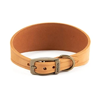 Image of Ancol Timberwolf leather Whippet Collar Mustard to fit neck size, 30 34 cm