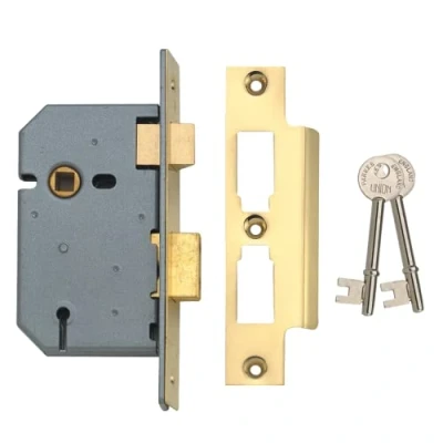 Image of Union Locks 2277 3 Lever Mortice Sash Lock 65mm Polished Brass (Boxed) Pack)