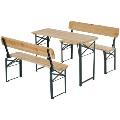 Image of Outsunny 3pcs Camping Table Chair Bench Wooden Garden Picnic Set Foldable Patio Furniture