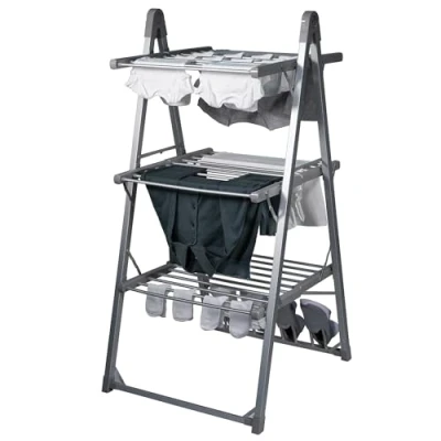 Image of Abode Heated Electric Clothes Dryer 3 Tier Adjustable Airer Foldable Wings &amp; Protective Cover, Aluminium Drying Rack, Energy Efficient, Garment for Indoor, AECRD2002 (3 Rack)