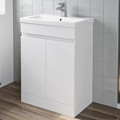 Image of BAYSTONE 600mm White Gloss Vanity Unit Basin Storage Cabinet Bathroom Furniture