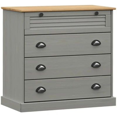 Image of vidaXL Pine Wood Chest of Drawers in Grey VIGO Range Stylish and Functional Dresser with Four Drawers, Perfect for Bedroom or Living Room Storage
