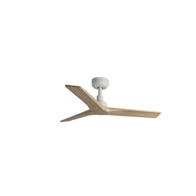 Image of Klim Small 3 Blade Ceiling Fan Matt White, Oak Wood E27 Wiz Smart System