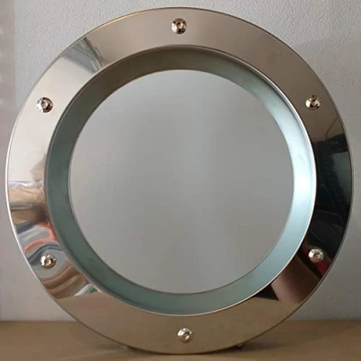 Image of Porthole Window for Door, Stainless Steel Glossy, 350 mm, Glass Matte, Nuts Flange.