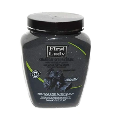 Image of First Lady Activated Charcoal Scrub Cream 540ml No more dirt &amp; spots Face Body + Herbal Hair Oil 30ml