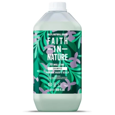 Image of Faith In Nature Natural Rosemary Shampoo, Stimulating for Normal Hair &amp; Scalp, Vegan Cruelty Free, No SLS, Silciones or Parabens, 5L Refill Pack
