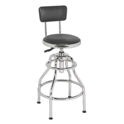Image of Sealey Workshop Stool Pneumatic with Adjustable Height Swivel Seat &amp; Back Rest