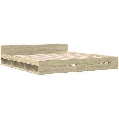 Image of vidaXL Bed Frame with Drawers without Mattress Sonoma Oak 180x200 cm Super King