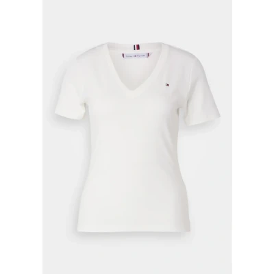 Image of Tommy Hilfiger Women&#039;s New Slim Cody V Neck Short Sleeve T Shirt, White (Nos Ecru), XXS