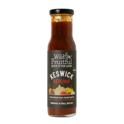 Image of Wild &amp; Fruitful &#039;Sauce of the Lakes&#039; Keswick Ketchup 270g Bottle Rich Tomato with Garlic Spices Hand Made in Cumbria