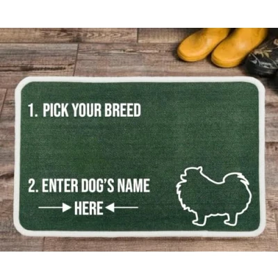 Image of Pet REBELLION Extra Large Personalised Absorbent Machine Washable Food Mat For Dogs Feeding Bowls Non Slip Reduces Movement Rounded Corners to Stay Flat (Pomeranian Green)