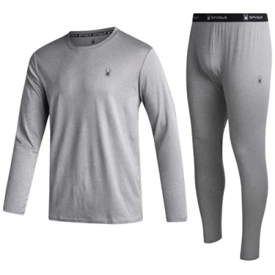 Image of Spyder Men&#039;s Thermal Underwear Set 2 Piece Brushed Back Fleece Lined Long Johns Base Layer for Men (Sizes: S XL), Heather Grey,