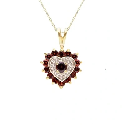Image of Ivy Gems 9ct Yellow Gold Garnet &amp; 0.015ct Diamond Heart Pendant with 46cm Chain