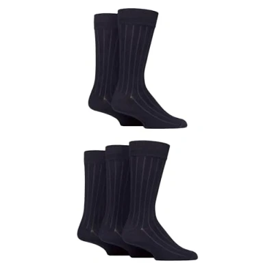 Image of Mens 5 Pair SOCKSHOP Plain, Striped and Patterned Bamboo Socks Navy Ribbed 7 11