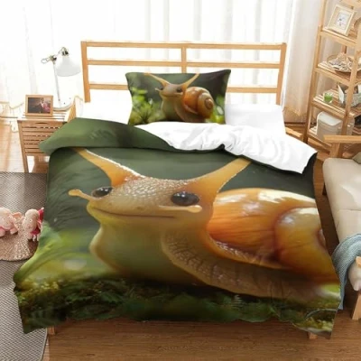 Image of KKLOSDXERT Cute Snail Duvet Cover Set Bedding 3D Microfiber Comforter with Pillow Shams, 2 Piece Set, Zipper Quilt Single（135x200cm）