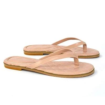 Image of Womens Quilted Insole Thong Sandals Ladies Toe Post Summer Casual Flip Flops Slip On Mule Size 3 8 Nude