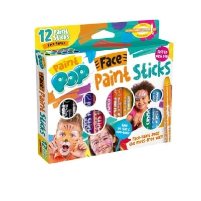 Image of Paint Pop Sticks For Kids 12 Pack Face Paints Assorted Colours Twist &amp; Paint, Mess Free, Fast Drying Action, Easy Clean Up, Vibrant Colours,25 Milliliters
