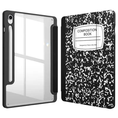 Image of Fintie Hybrid Slim Case for Samsung Galaxy Tab S9 FE 5G 10.9 Inch/Galaxy 11 Inch 2023 with S Pen Holder, Shockproof Cover Clear Transparent Back Shell, Auto Wake/Sleep, Composition Book