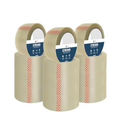 Image of Jria 12 Clear Packaging Parcel Tape With Low Noise &amp; Secure Sticky Seal For Strong Packing Parcel, Boxes, Moving House 48mm x 66m (12)