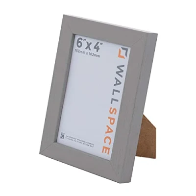 Image of Wall Space 6x4 Grey Frame Modern Photo 6 x 4 inches Grained WOOD 4x6 Frames made from SOLID with REAL GLASS