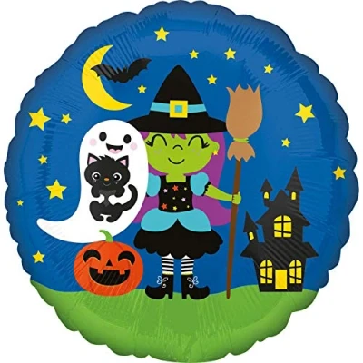 Image of Amscan Anagram 4195801 Halloween Witch and Friends Round Foil Balloon 18 Inch