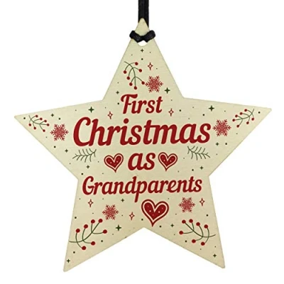 Image of RED OCEAN First 1st Christmas As Grandparents Tree Decoration Bauble Wooden Star Gift NAN