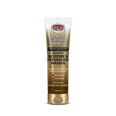 Image of African Pride Black Castor Miracle Take Down Moisture &amp; Detangling Masque Hydrates, Restores Dry Hair, Contains Oil Coconut Water, Conditions, Removes Build Up, Prevent Breakage, 8 oz