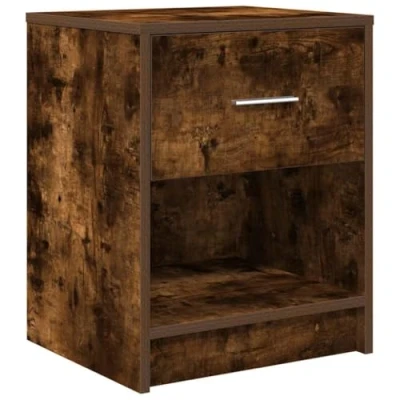 Image of vidaXL Smoked Oak Bedside Cabinet/Nightstand Durable Engineered Wood with Drawer &amp; Open Storage 40x34x50cm for Bedroom/Office/Living Room