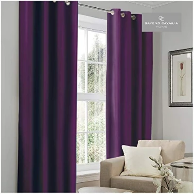 Image of Gaveno Cavailia Luxury Thermal Fully Lined Pair of Eyelet BLACK OUT CURTAINS Aubergine 66x72 Inches