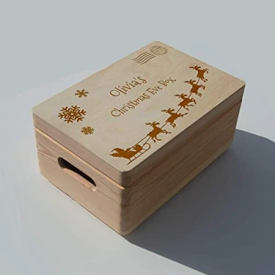 Image of Bespoke Personalised Laser Engraved Solid Pine Wooden Christmas Eve Box Xmas (Style 1)