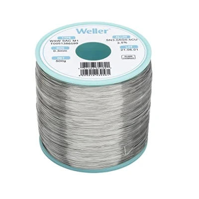 Image of Weller WSW SAC M1 (T0051402499) Lead Free Solder Wire, Ø 1.0mm, Alloy Sn96.5Ag3.0Cu0.5, Flux Content 3.5%, 100g, Silver