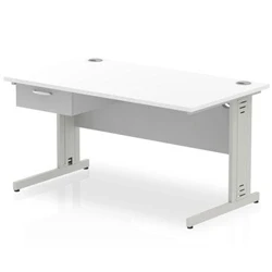 Image of Impulse 1400x800 Desk Cable Managed Leg White/Silver 1 Dr Fixed Ped